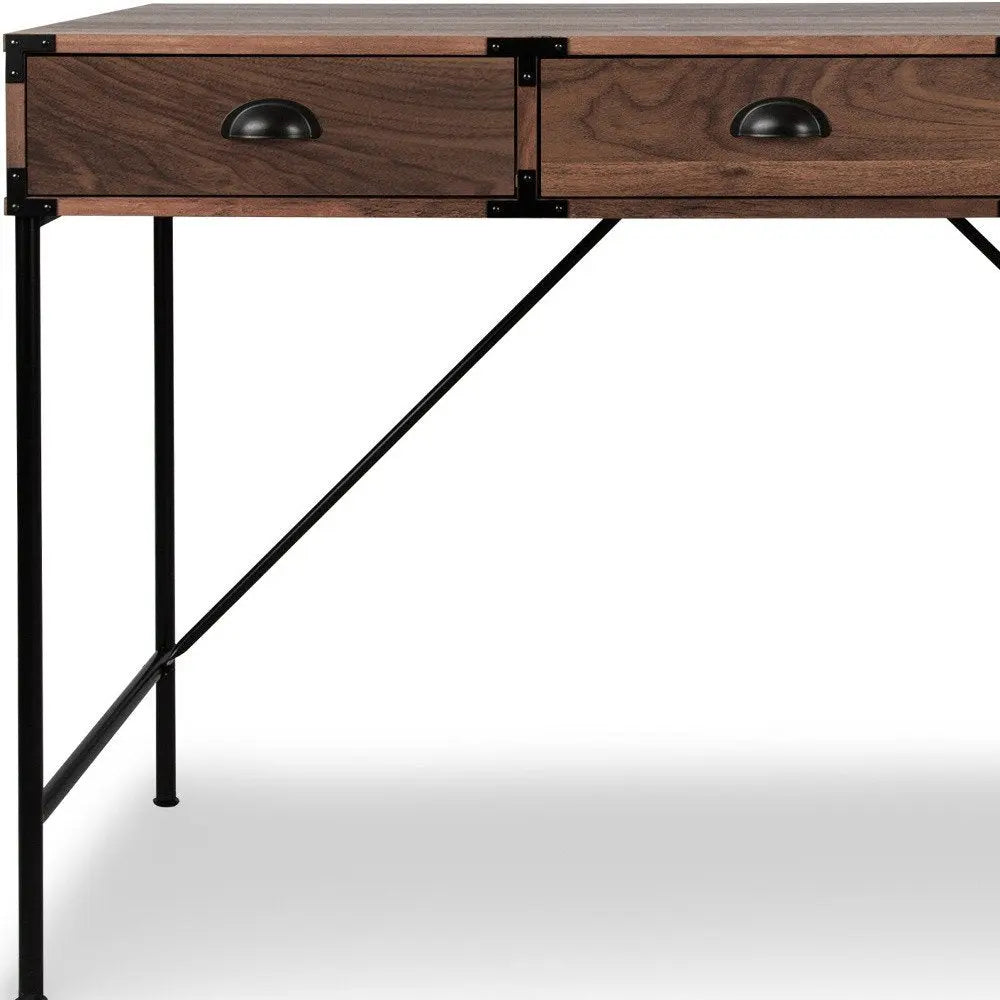 47" Brown Wood Wall Mounted H - Shape Writing Desk With Three Drawers - NOBLE HOME INTERIORS