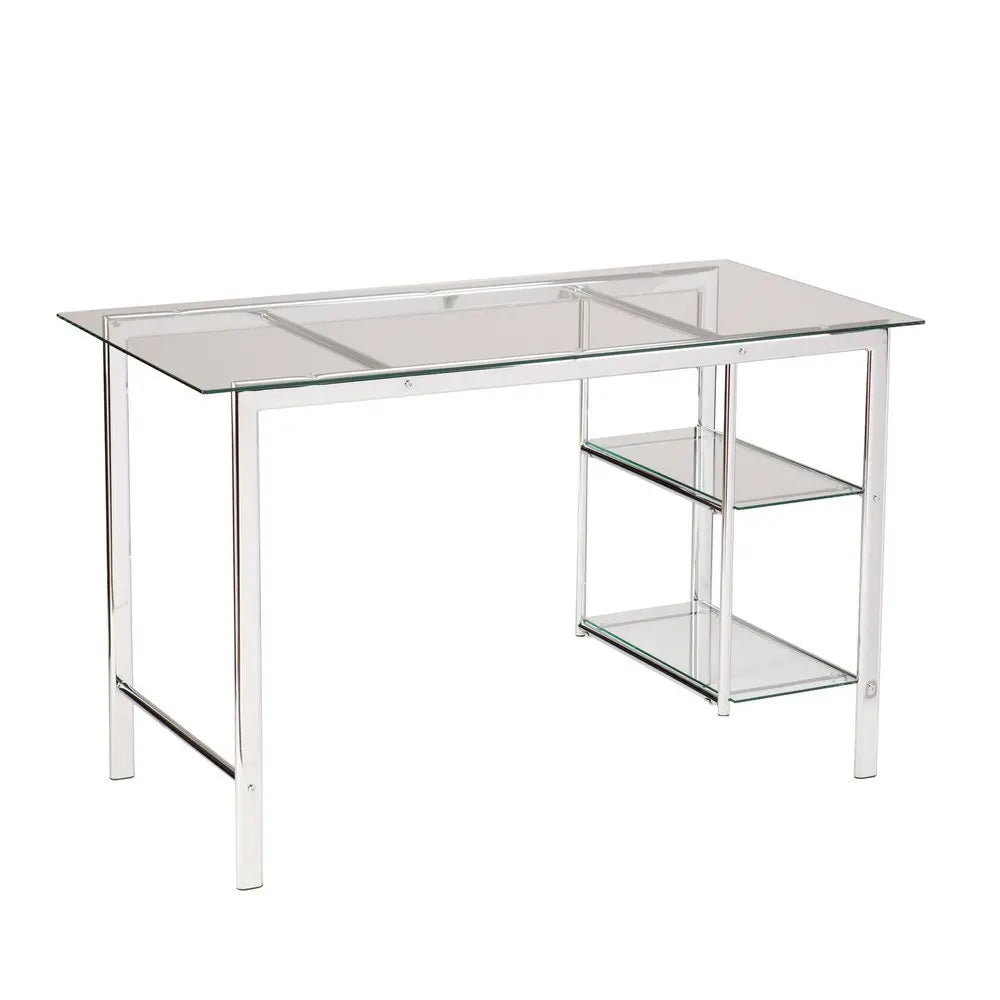 47" Clear and Silver Glass and Metal Writing Desk - NOBLE HOME INTERIORS