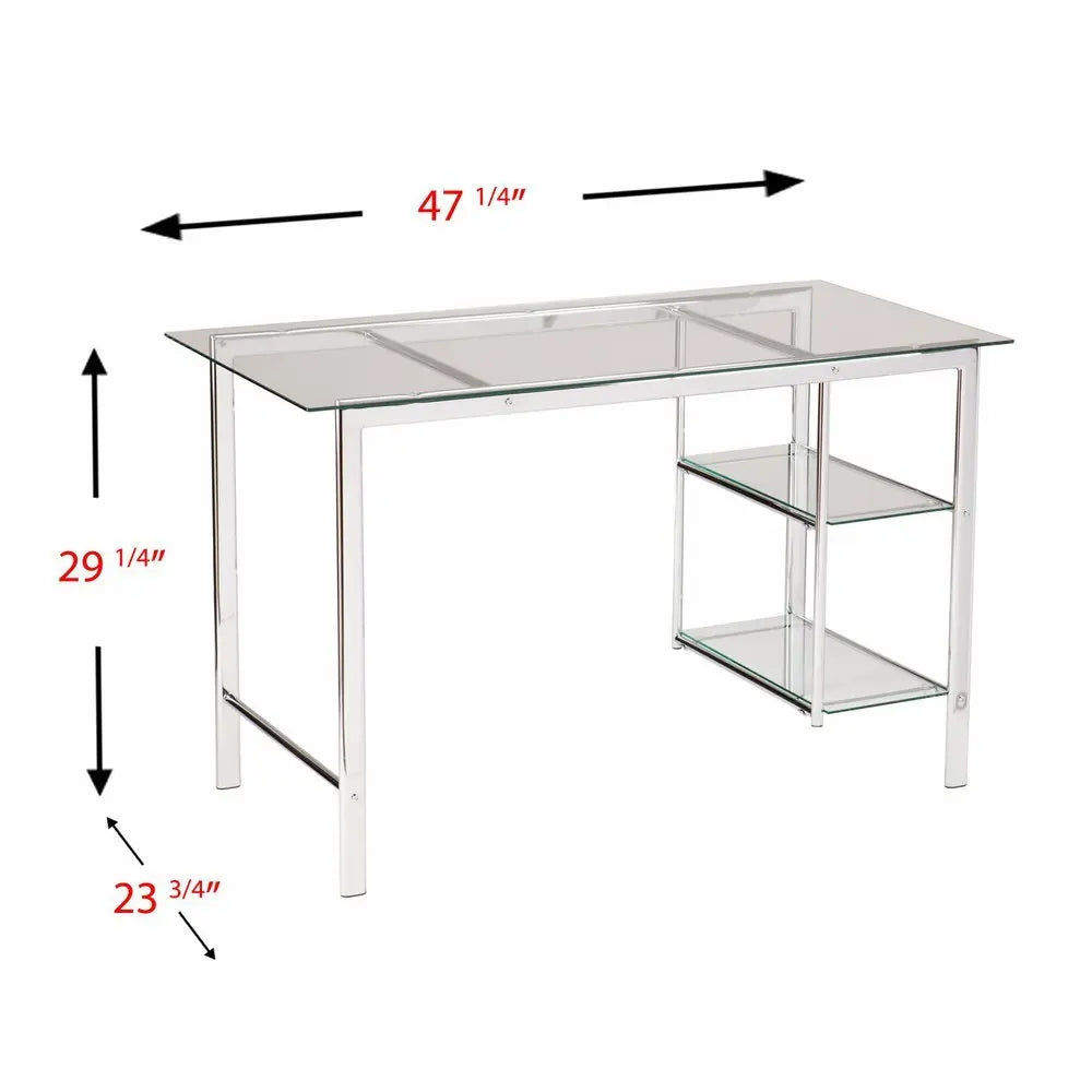 47" Clear and Silver Glass and Metal Writing Desk - NOBLE HOME INTERIORS