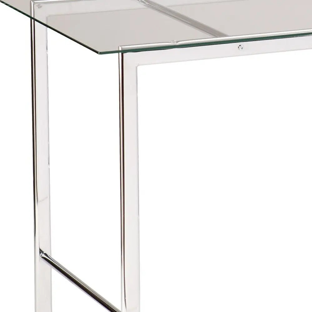 47" Clear and Silver Glass and Metal Writing Desk - NOBLE HOME INTERIORS