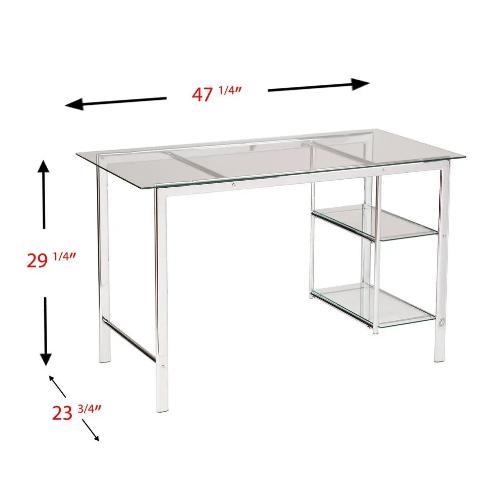 47" Clear and Silver Glass and Metal Writing Desk - NOBLE HOME INTERIORS