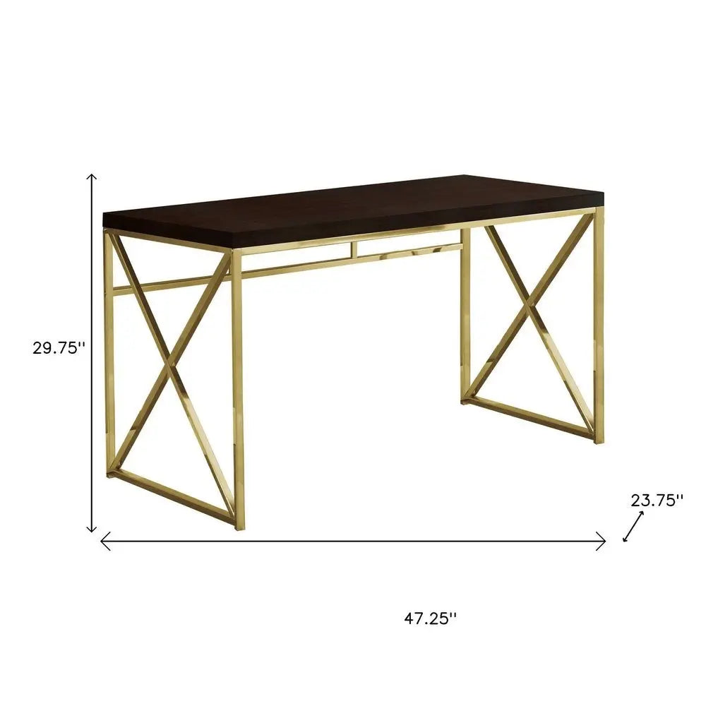 47" Espresso and Gold Writing Desk - NOBLE HOME INTERIORS