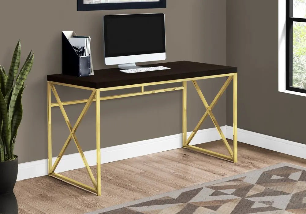 47" Espresso and Gold Writing Desk - NOBLE HOME INTERIORS
