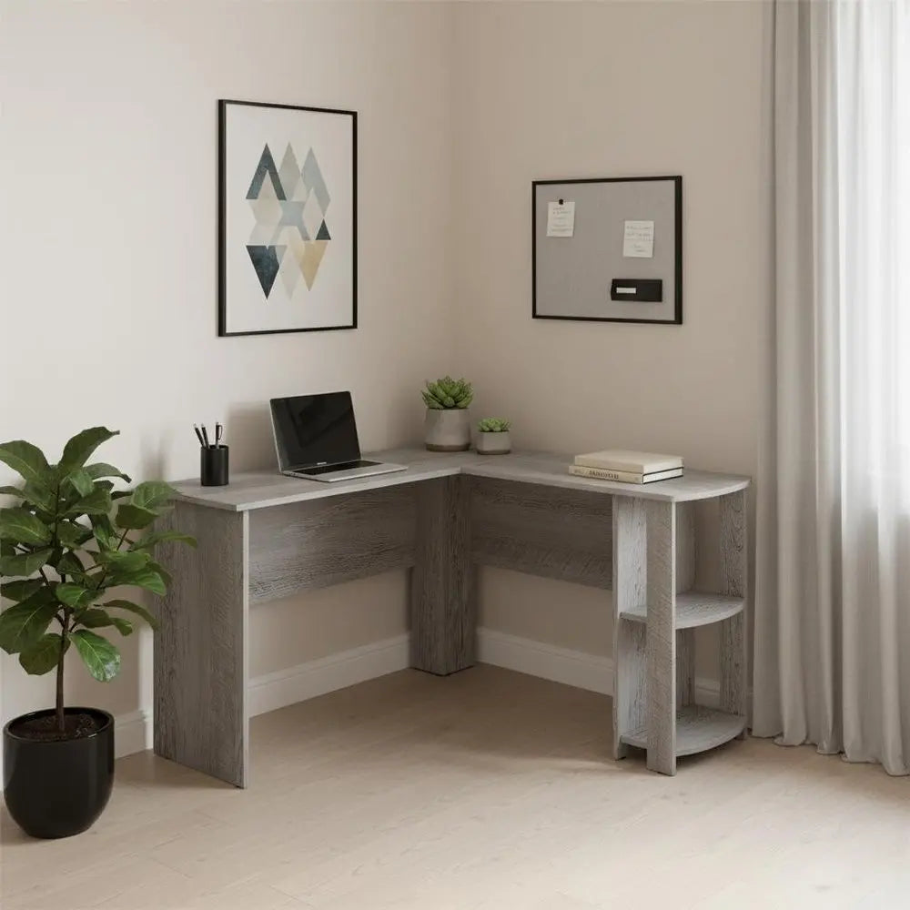 47" Gray Wood Corner Computer Desk - NOBLE HOME INTERIORS