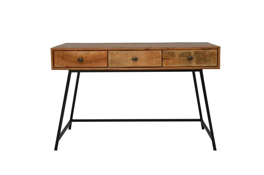 47" Natural and Black Solid Wood Writing Desk With Three Drawers - NOBLE HOME INTERIORS