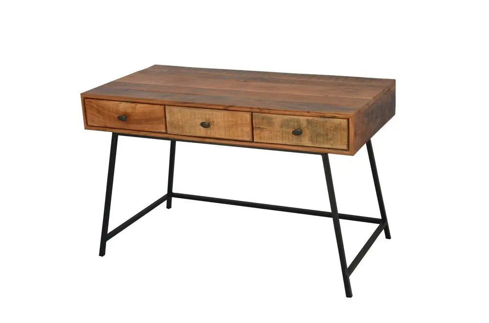 47" Natural and Black Solid Wood Writing Desk With Three Drawers - NOBLE HOME INTERIORS