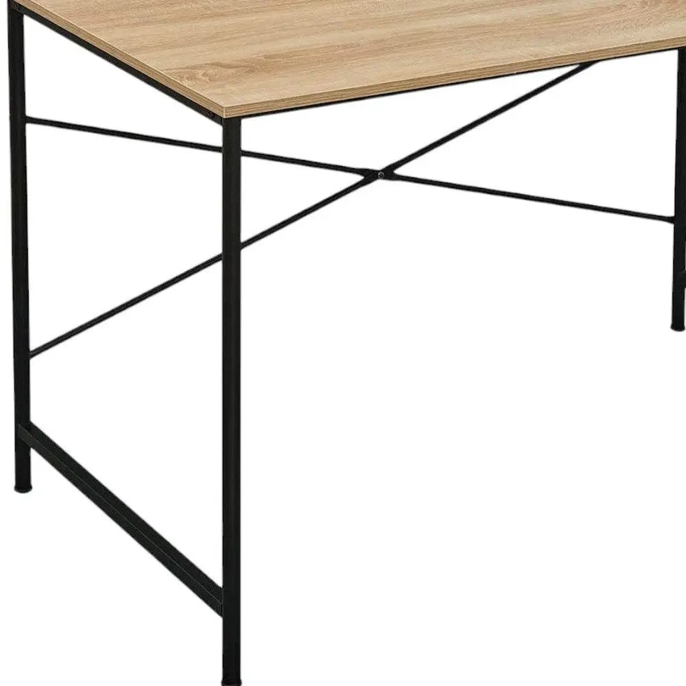 47" Natural and Black Wood and Metal Computer Desk - NOBLE HOME INTERIORS