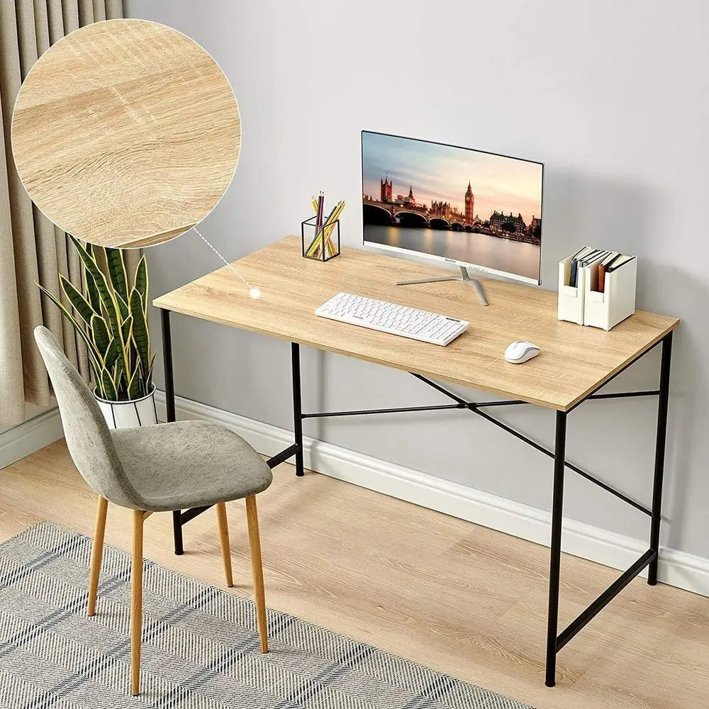 47" Natural and Black Wood and Metal Computer Desk - NOBLE HOME INTERIORS
