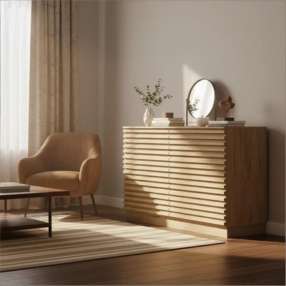 47" Oak Solid Wood Console Accent Cabinet With Six Drawers - NOVA HOME FURNITURE