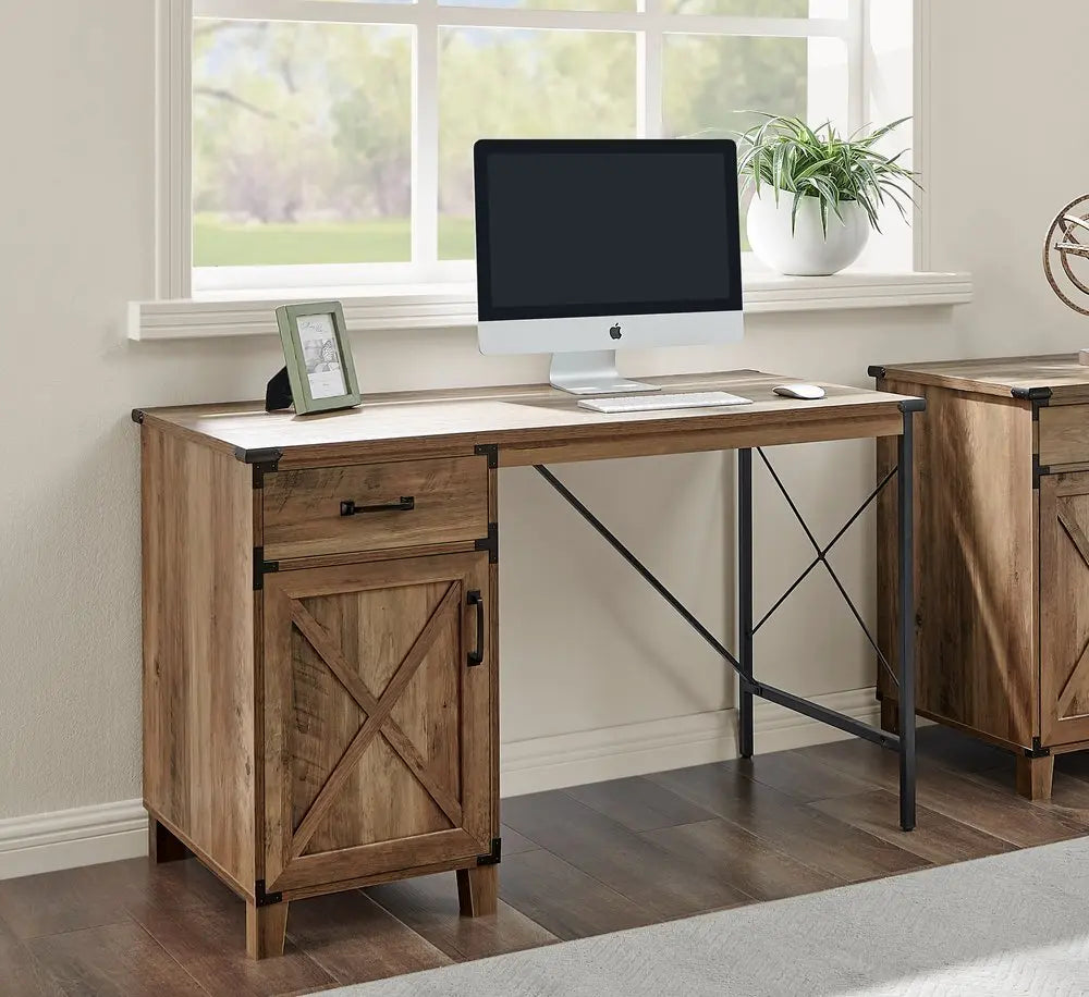 47" Oak Wood Wall Mounted Trestle Writing Desk - NOBLE HOME INTERIORS