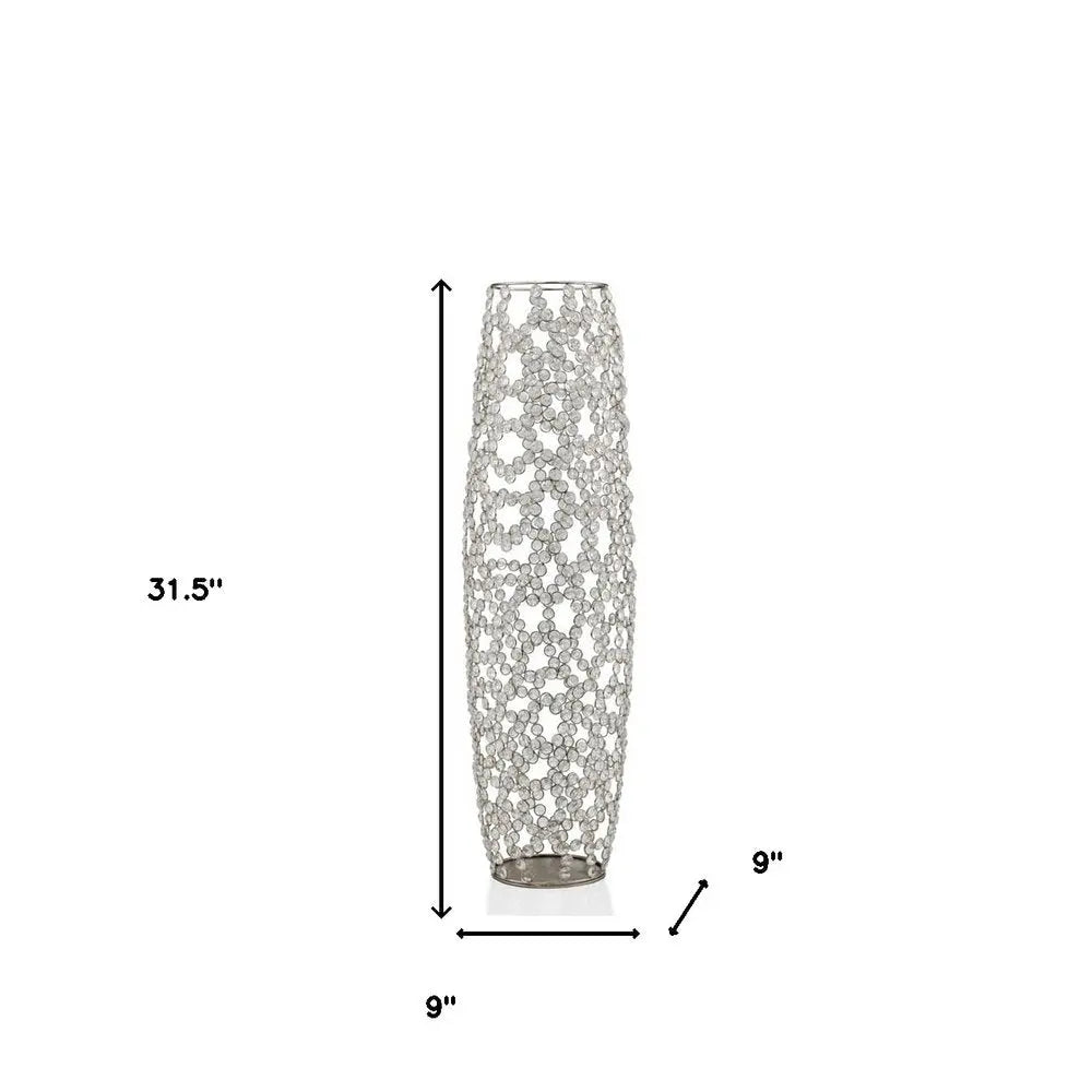 47" Silver Oval Crystal Glass Floor Vase With Faux Crystals - NOBLE HOME INTERIORS