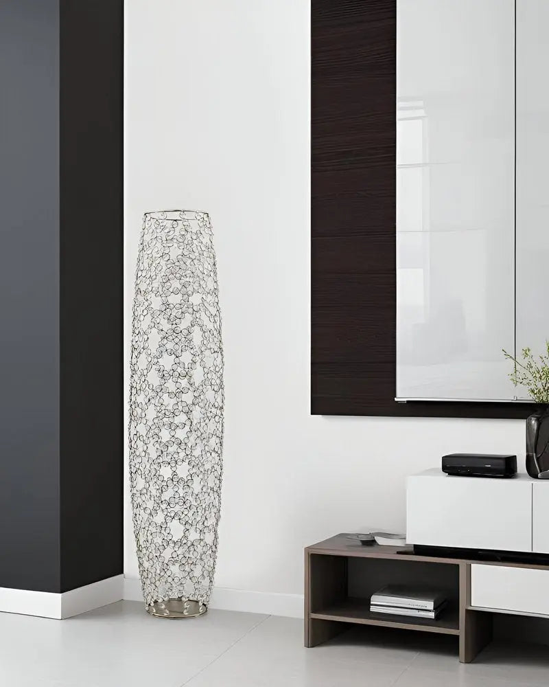 47" Silver Oval Crystal Glass Floor Vase With Faux Crystals - NOBLE HOME INTERIORS