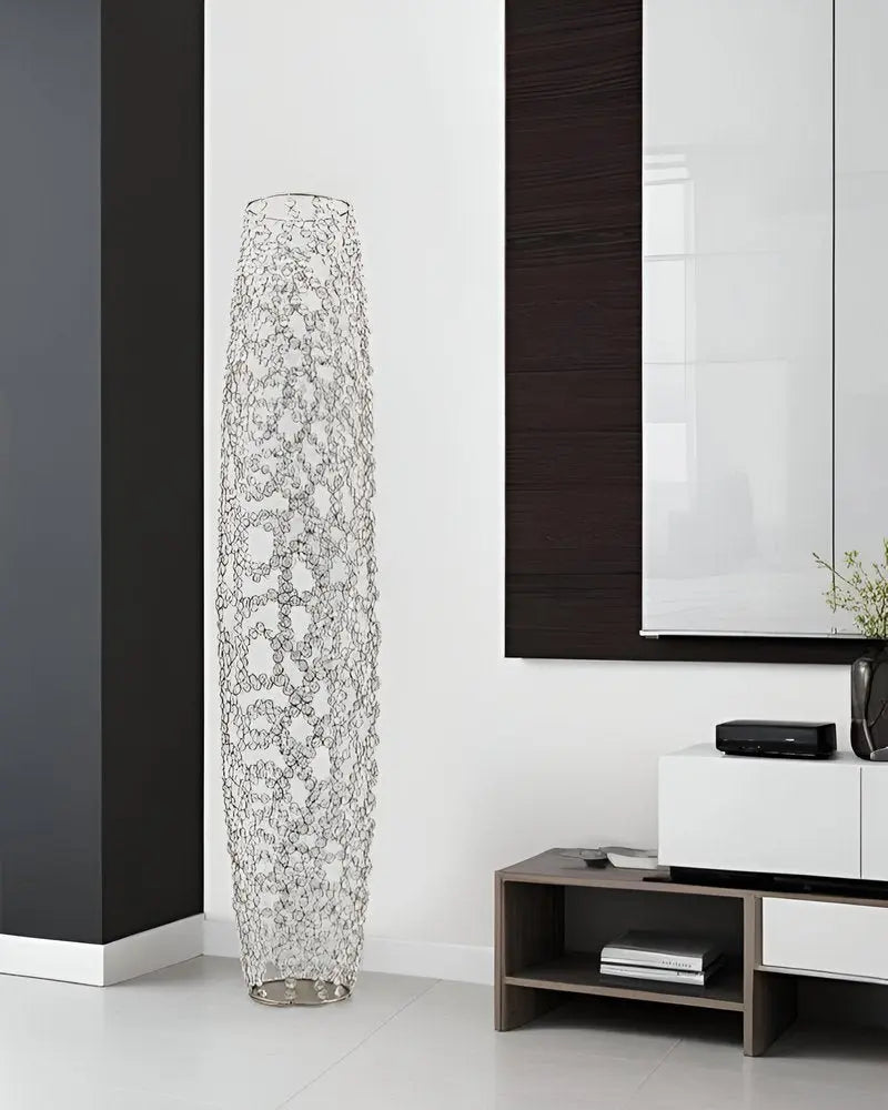 47" Silver Oval Crystal Glass Floor Vase With Faux Crystals - NOBLE HOME INTERIORS