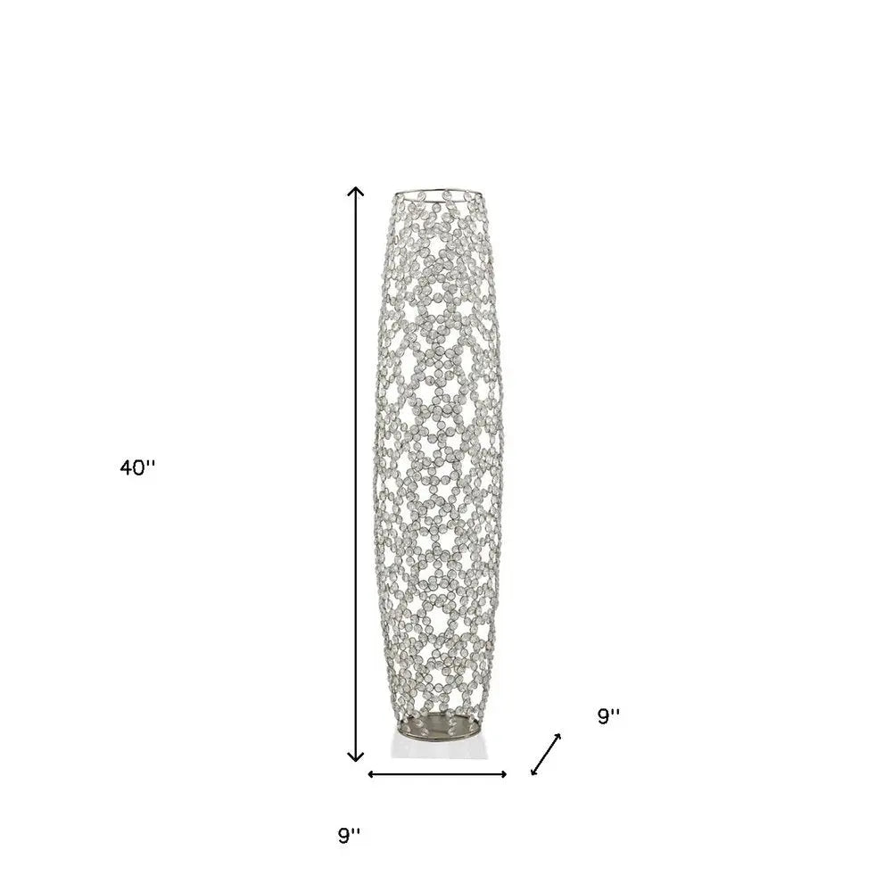 47" Silver Oval Crystal Glass Floor Vase With Faux Crystals - NOBLE HOME INTERIORS
