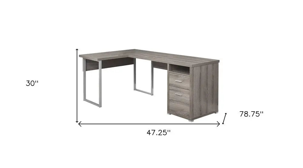 47" Taupe and Silver L Shape Computer Desk With Two Drawers - NOBLE HOME INTERIORS