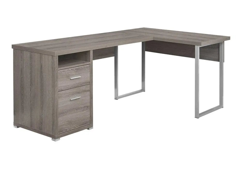 47" Taupe and Silver L Shape Computer Desk With Two Drawers - NOBLE HOME INTERIORS