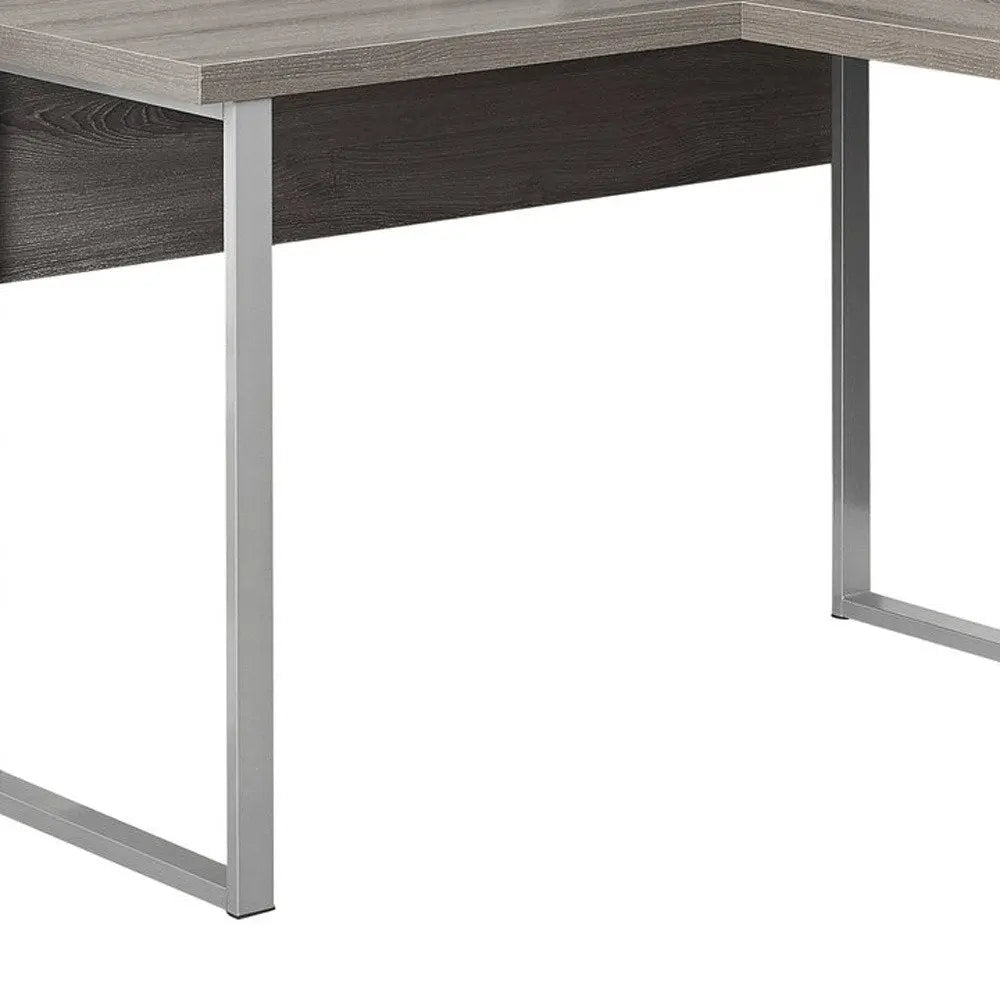 47" Taupe and Silver L Shape Computer Desk With Two Drawers - NOBLE HOME INTERIORS