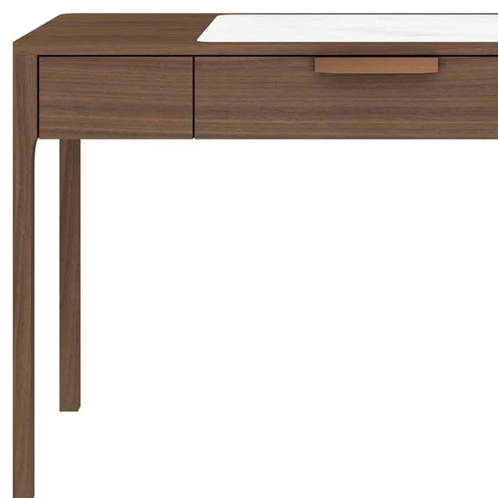 47" White and Brown Marble and Wood Computer Desk - NOBLE HOME INTERIORS
