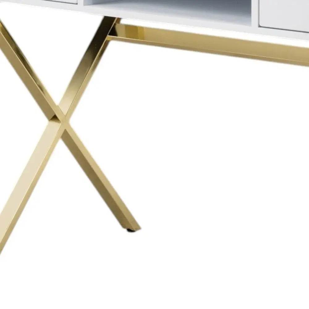 47" White and Gold Wood and Metal Computer Desk With Two Drawers - NOBLE HOME INTERIORS