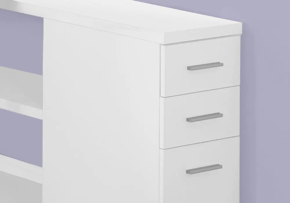 47" White and Silver L Shape Computer Desk With Three Drawers - NOBLE HOME INTERIORS