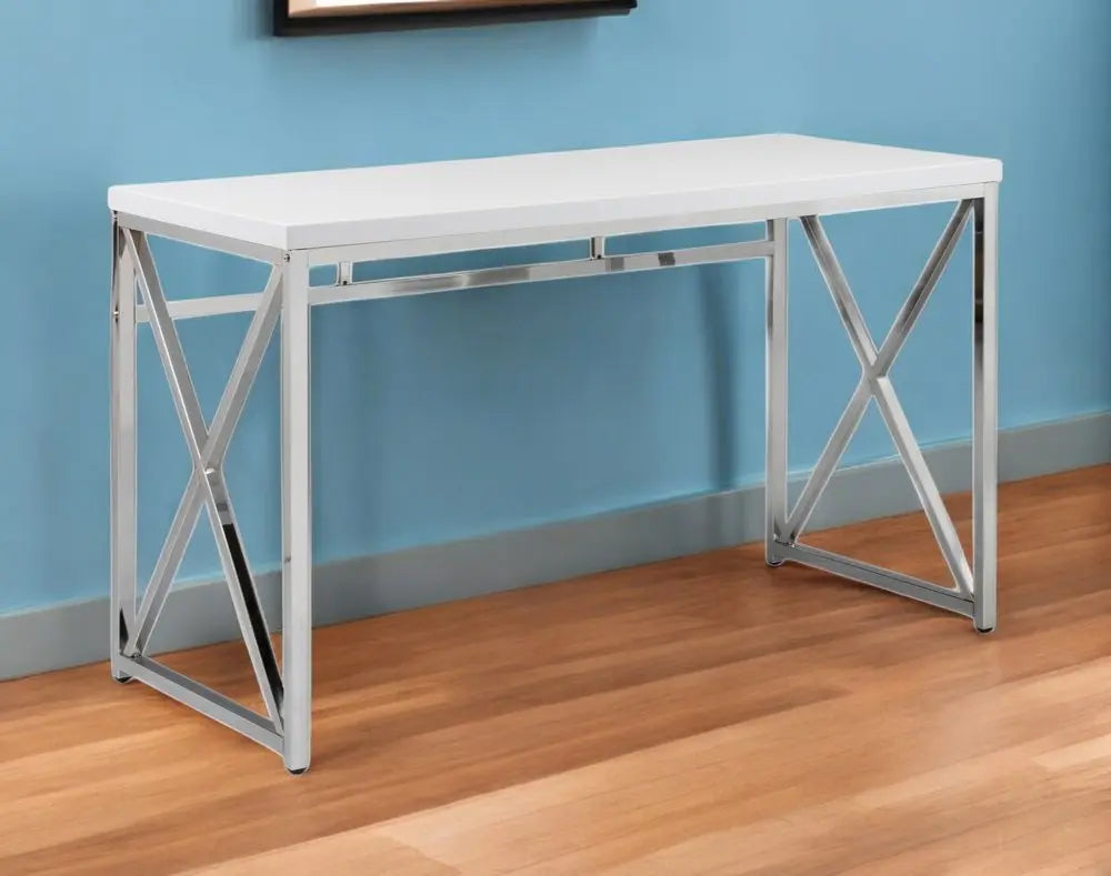 47" White and Silver Wood and Metal Computer Desk - NOBLE HOME INTERIORS