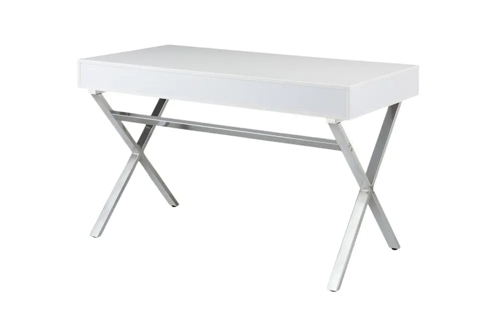 47" White and Silver Wood and Metal Computer Desk With Two Drawers - NOBLE HOME INTERIORS