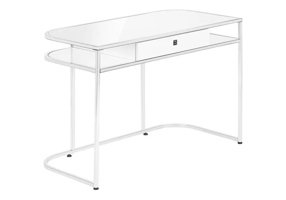 47" White and Silver Wood and Metal Sled Computer Desk - NOBLE HOME INTERIORS