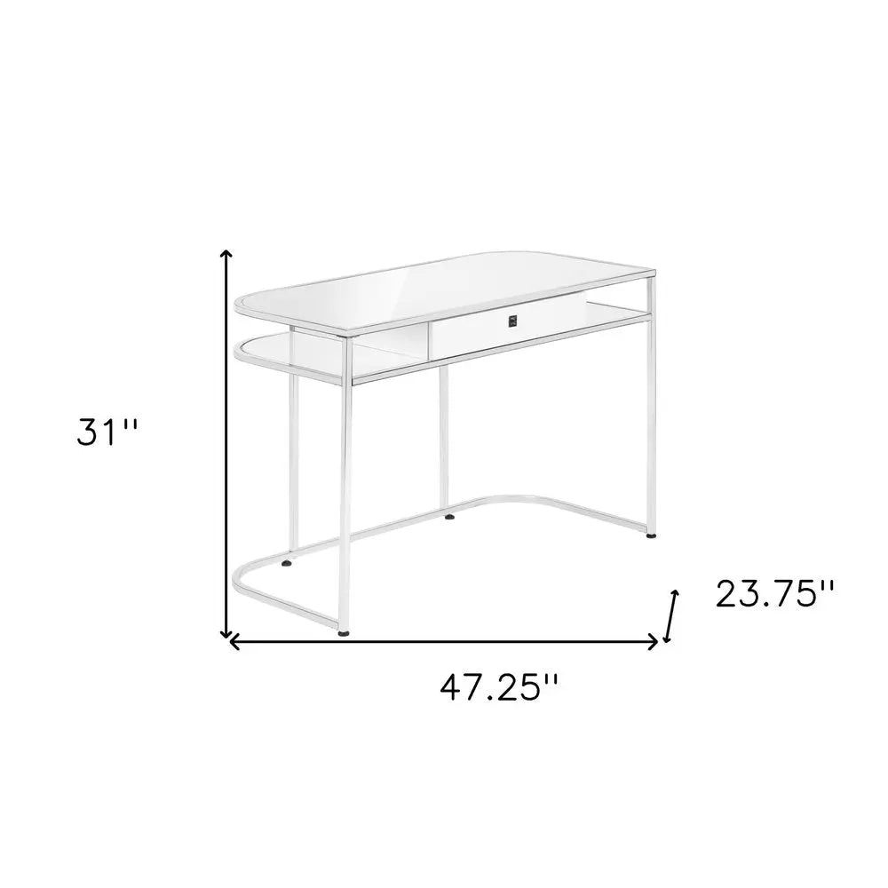 47" White and Silver Wood and Metal Sled Computer Desk - NOBLE HOME INTERIORS