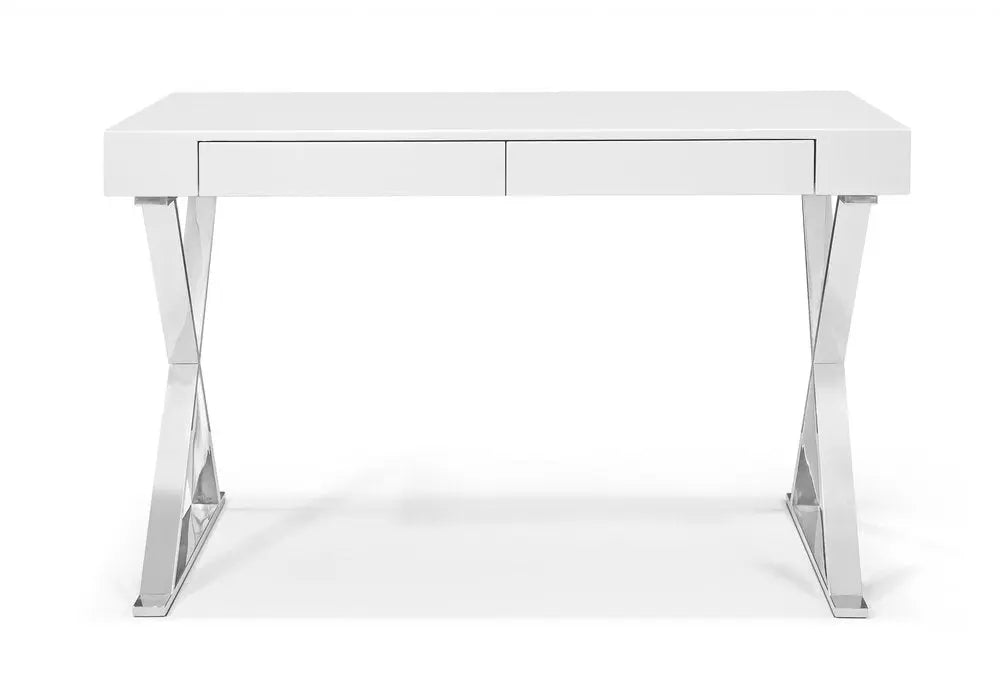47" White and Silver Writing Desk With Two Drawers - NOBLE HOME INTERIORS