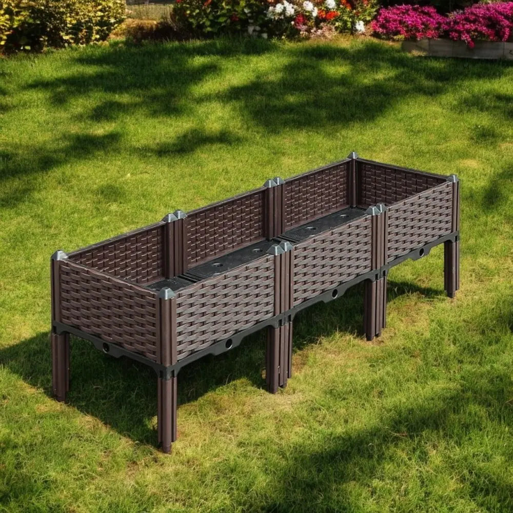 47" X 16" Dark Brown Heavy Duty Plastic Rectangular Self Watering Raised Garden Bed - NOBLE HOME INTERIORS