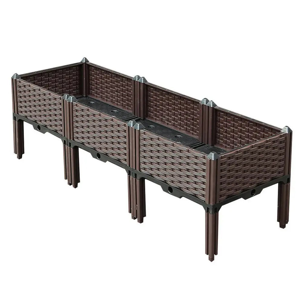 47" X 16" Dark Brown Heavy Duty Plastic Rectangular Self Watering Raised Garden Bed - NOBLE HOME INTERIORS