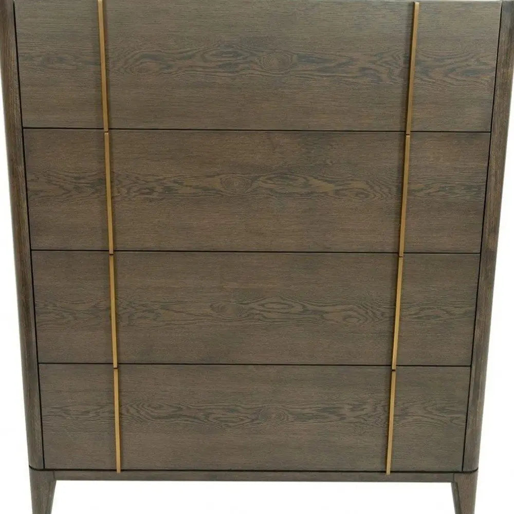 39" Dark Brown and gold Solid Wood Four Drawer Dresser HomeRoots