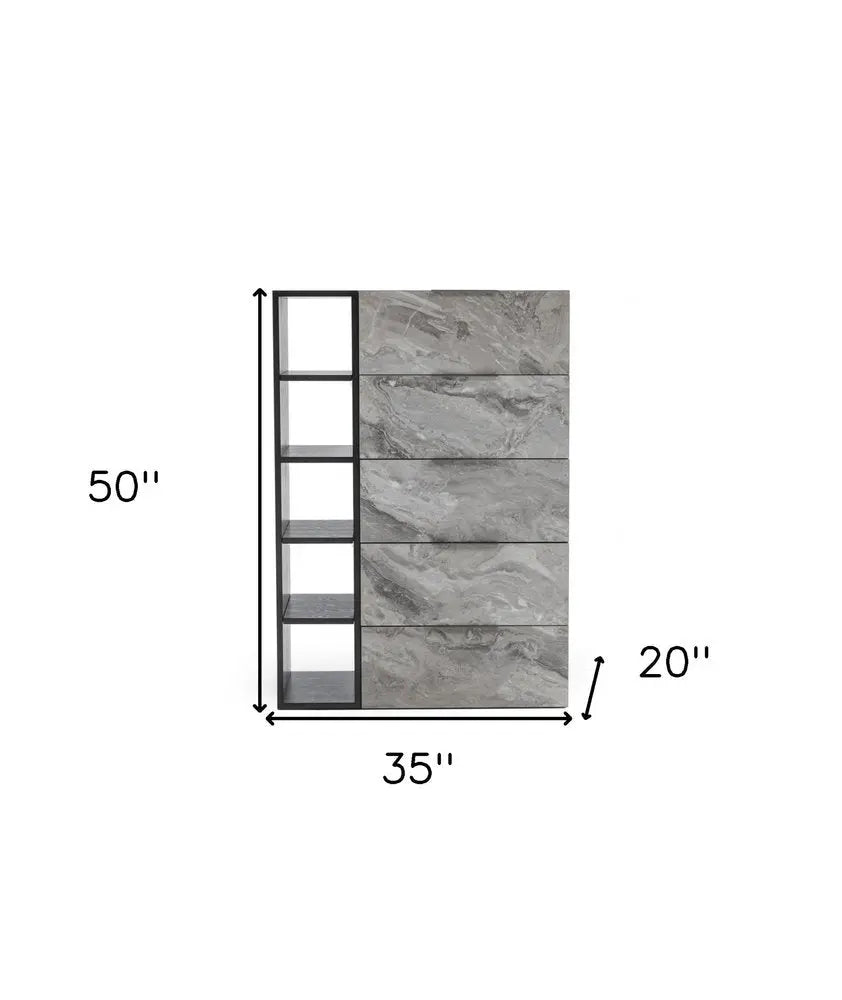 35" Grey Manufactured Wood Five Drawer Chest HomeRoots