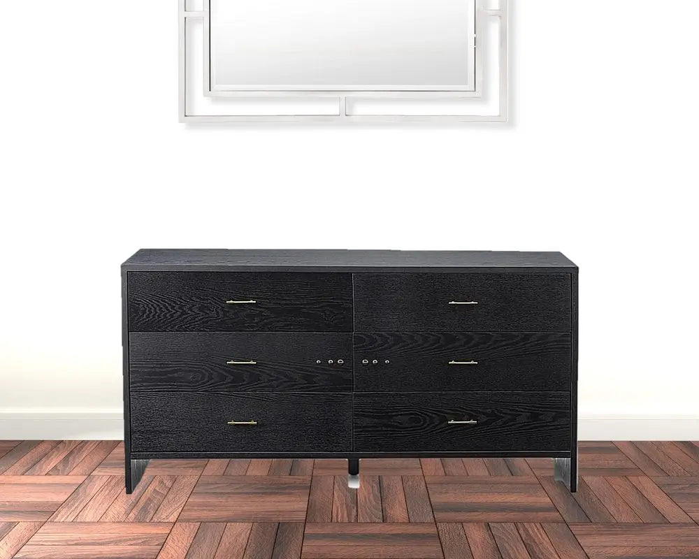 59" Grey Ash Manufactured Wood Six Drawer Double Dresser HomeRoots