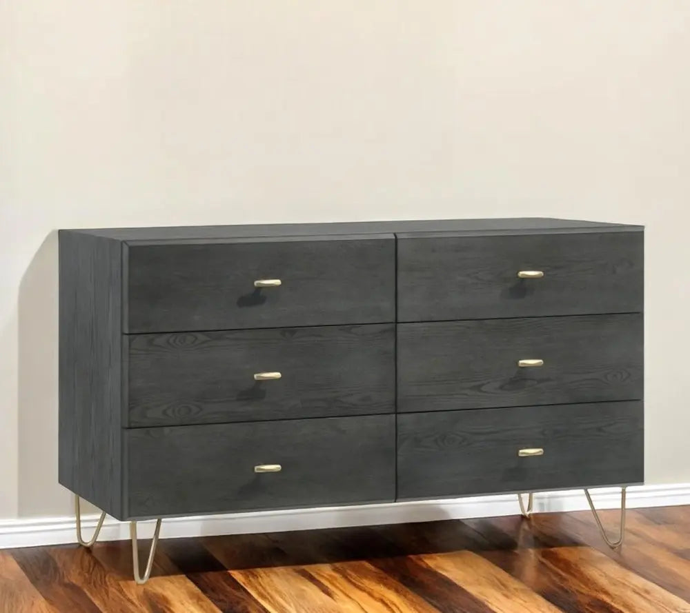 51" Grey Manufactured Wood Six Drawer Double Dresser HomeRoots