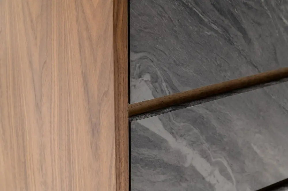 30" Walnut And Grey Manufactured Wood Five Drawer Chest HomeRoots