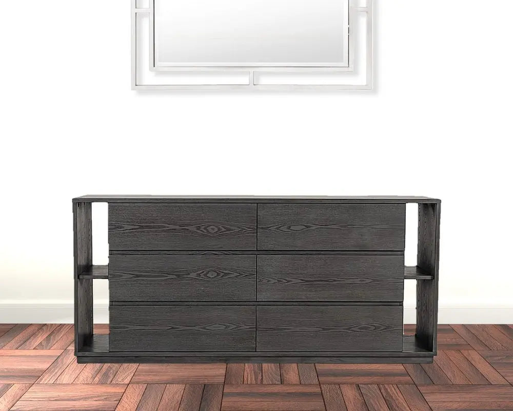 63" Walnut Solid Wood Six Drawer Double Dresser HomeRoots