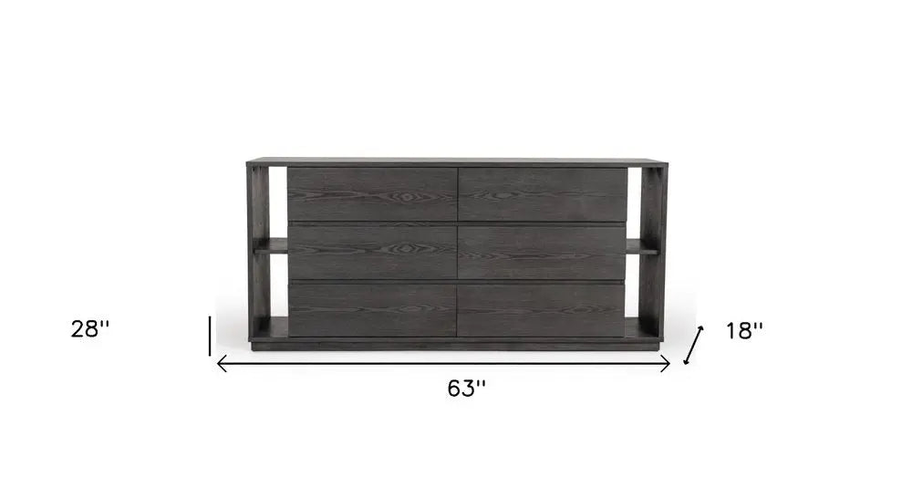 63" Walnut Solid Wood Six Drawer Double Dresser HomeRoots