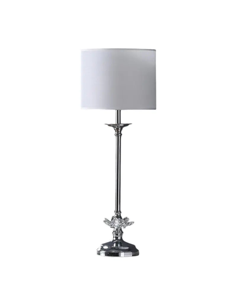 26" Silver Metal And Faux Crystal Table Lamp With White Cylinder Shade HomeRoots