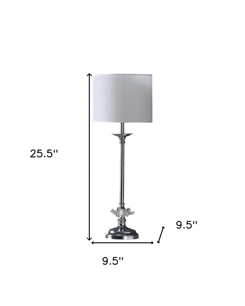 26" Silver Metal And Faux Crystal Table Lamp With White Cylinder Shade HomeRoots