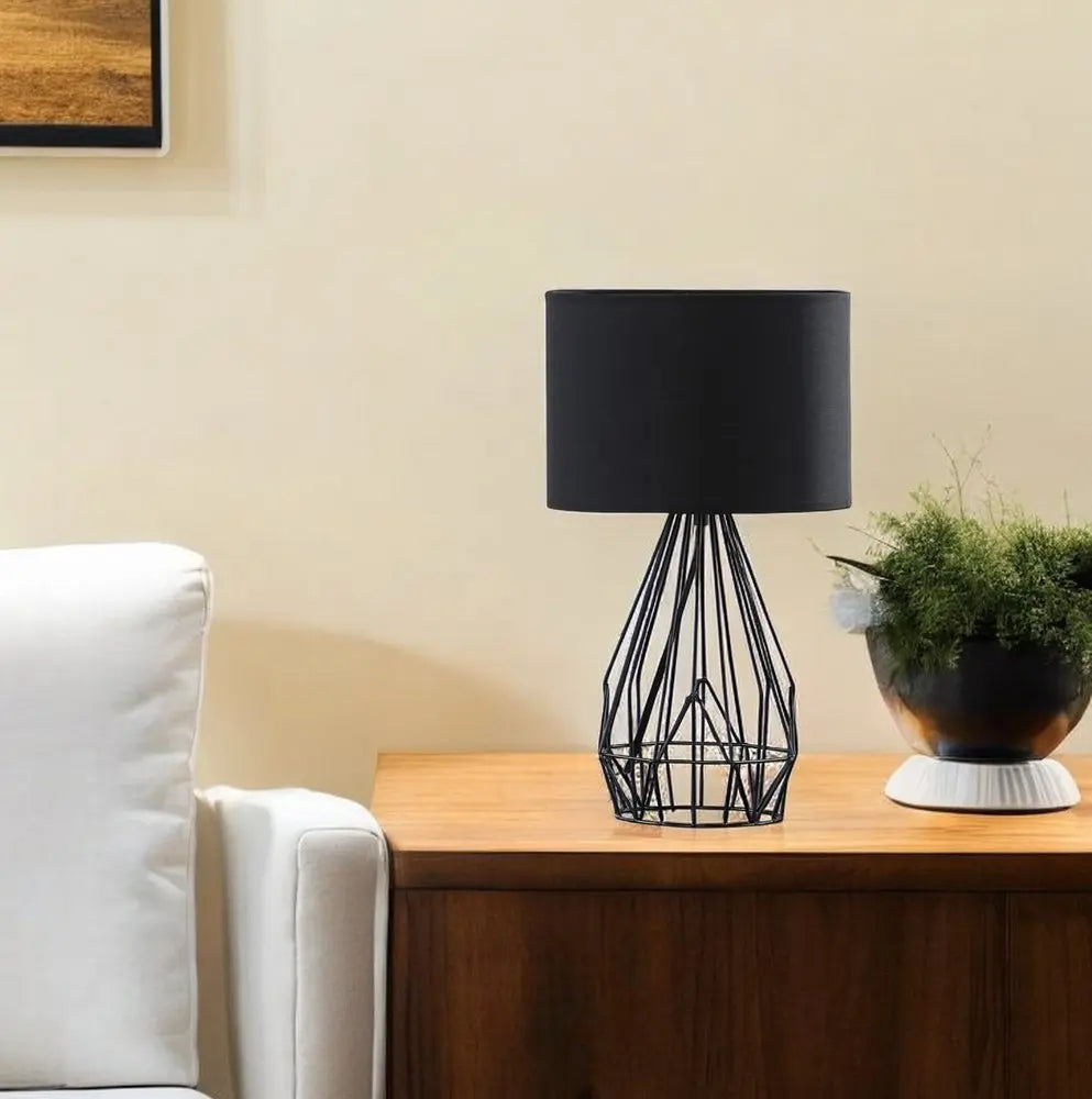 18” Asymmetric Black Cage Metal Table Lamp HomeRoots