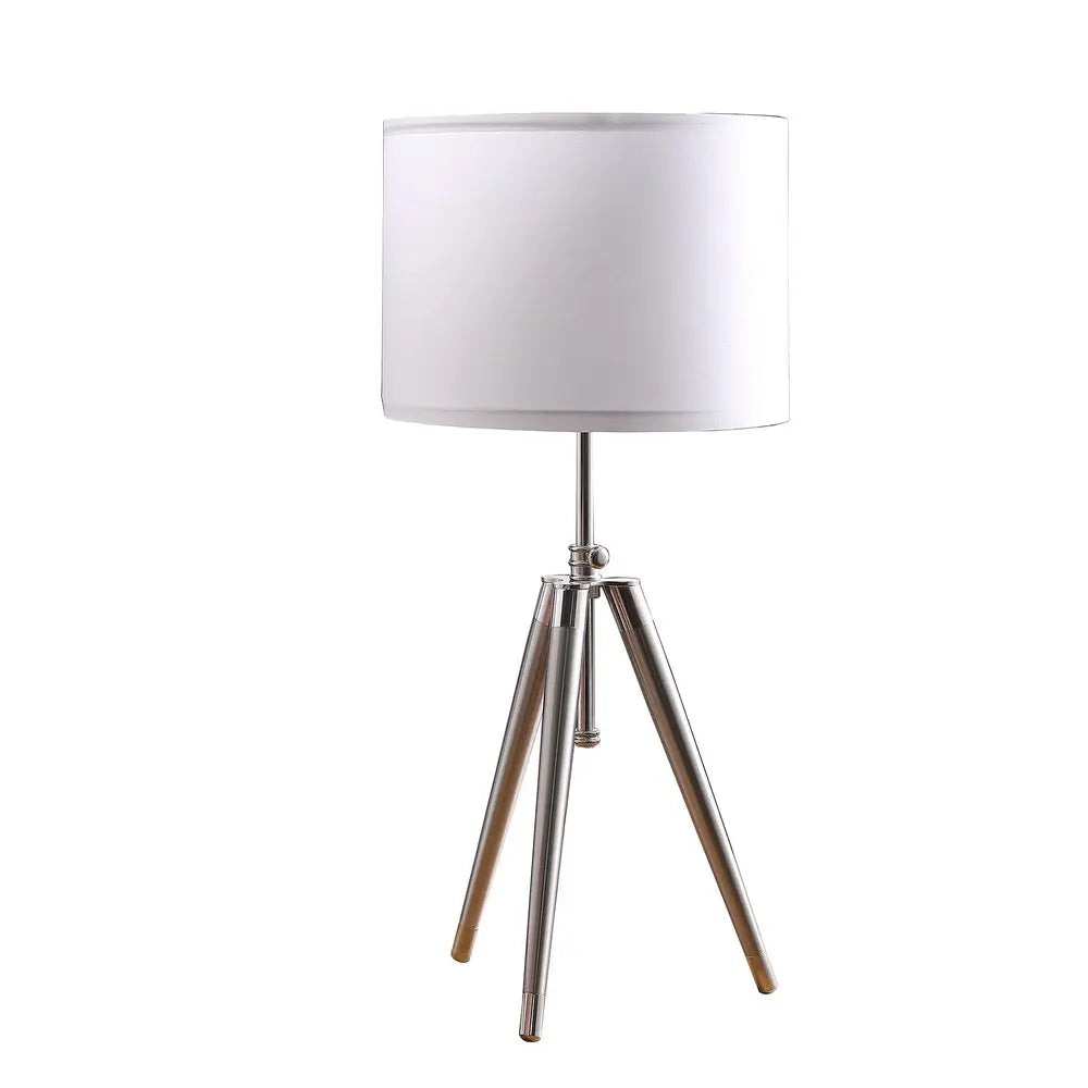 34" Silver Metal Adjustable Tripod Table Lamp With White Round Shade HomeRoots