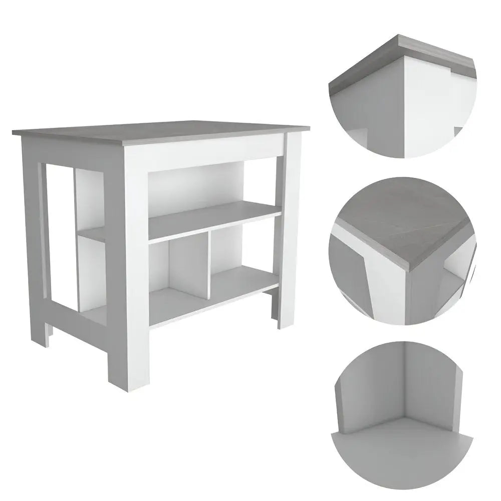 White and Gray 41" Kitchen Island With Storage HomeRoots
