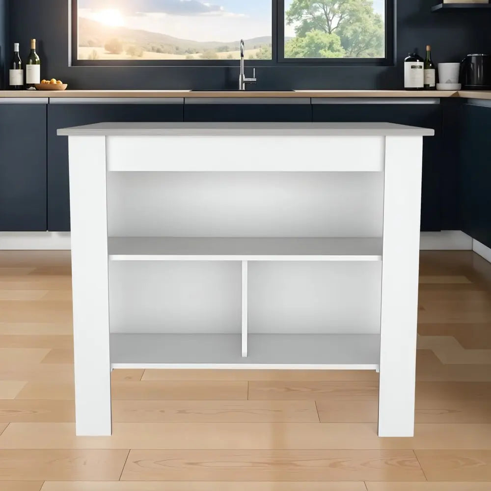 White and Gray 41" Kitchen Island With Storage HomeRoots