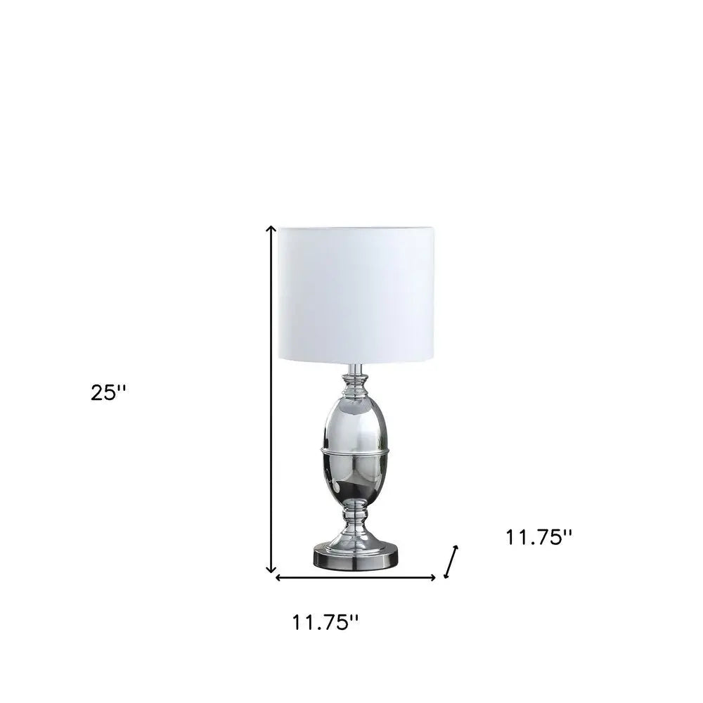 25" Silver Metal Urn Table Lamp With White Drum Shade HomeRoots