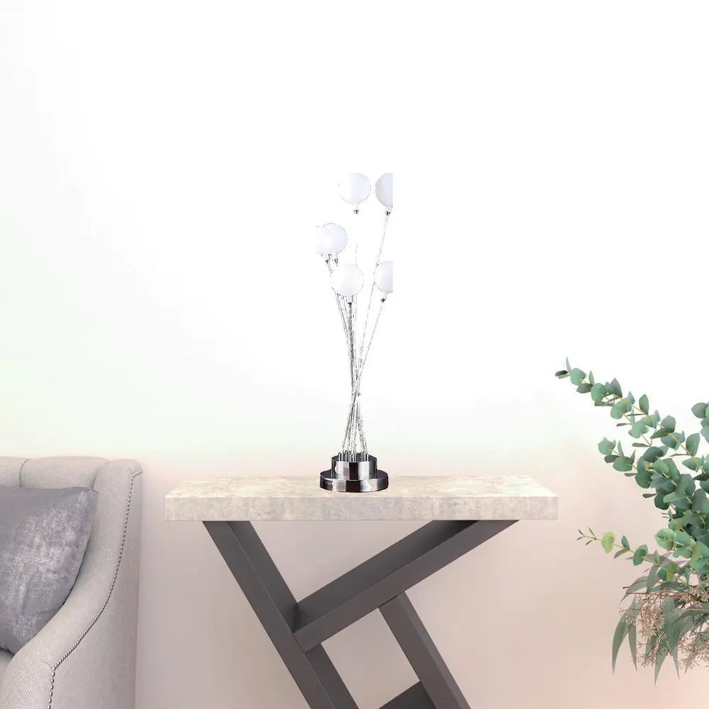 28" Silver Chrome Six Light Globe Desk or Table Lamp HomeRoots