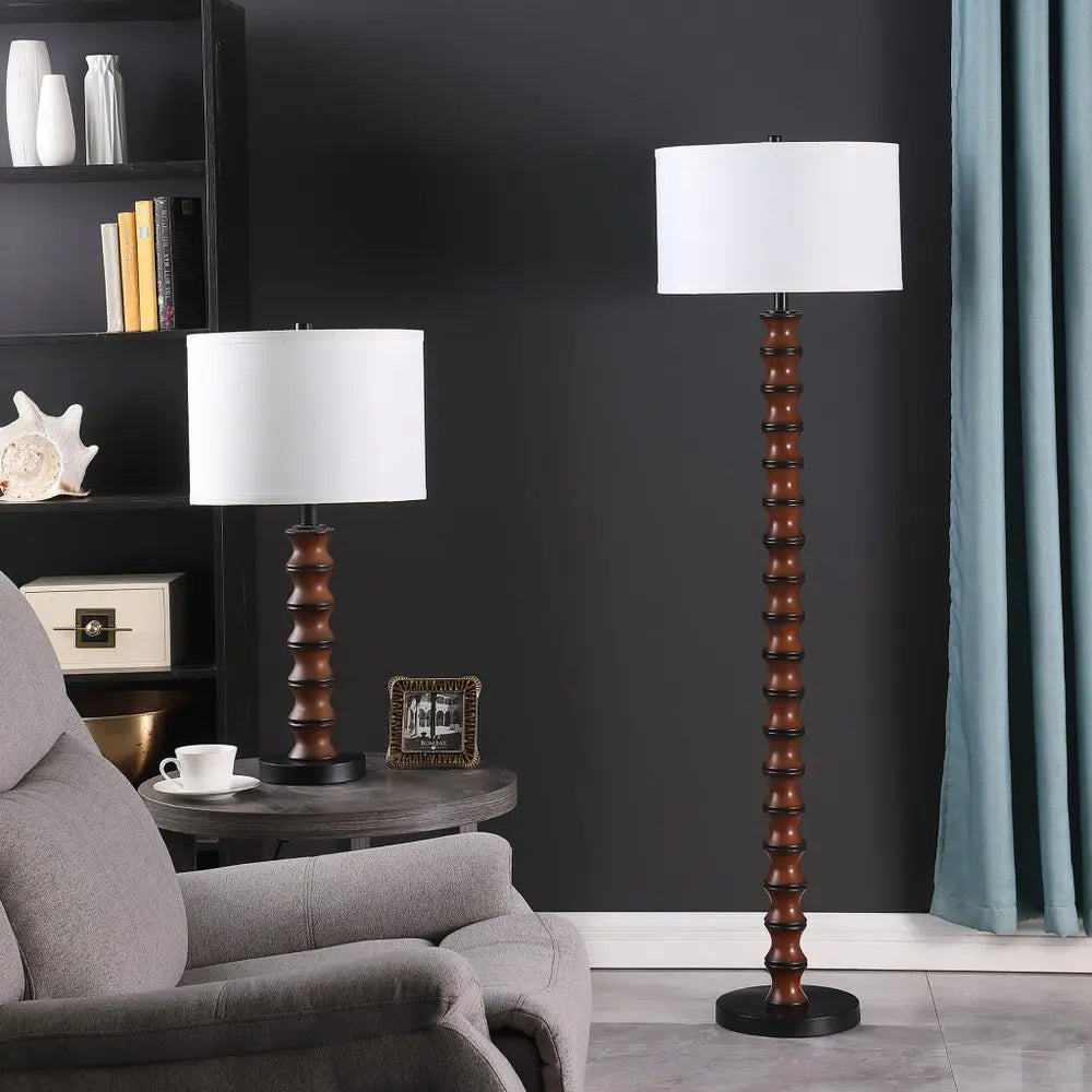 28" Dark Cherry Polyresin Indents Table Lamp With White Shade HomeRoots