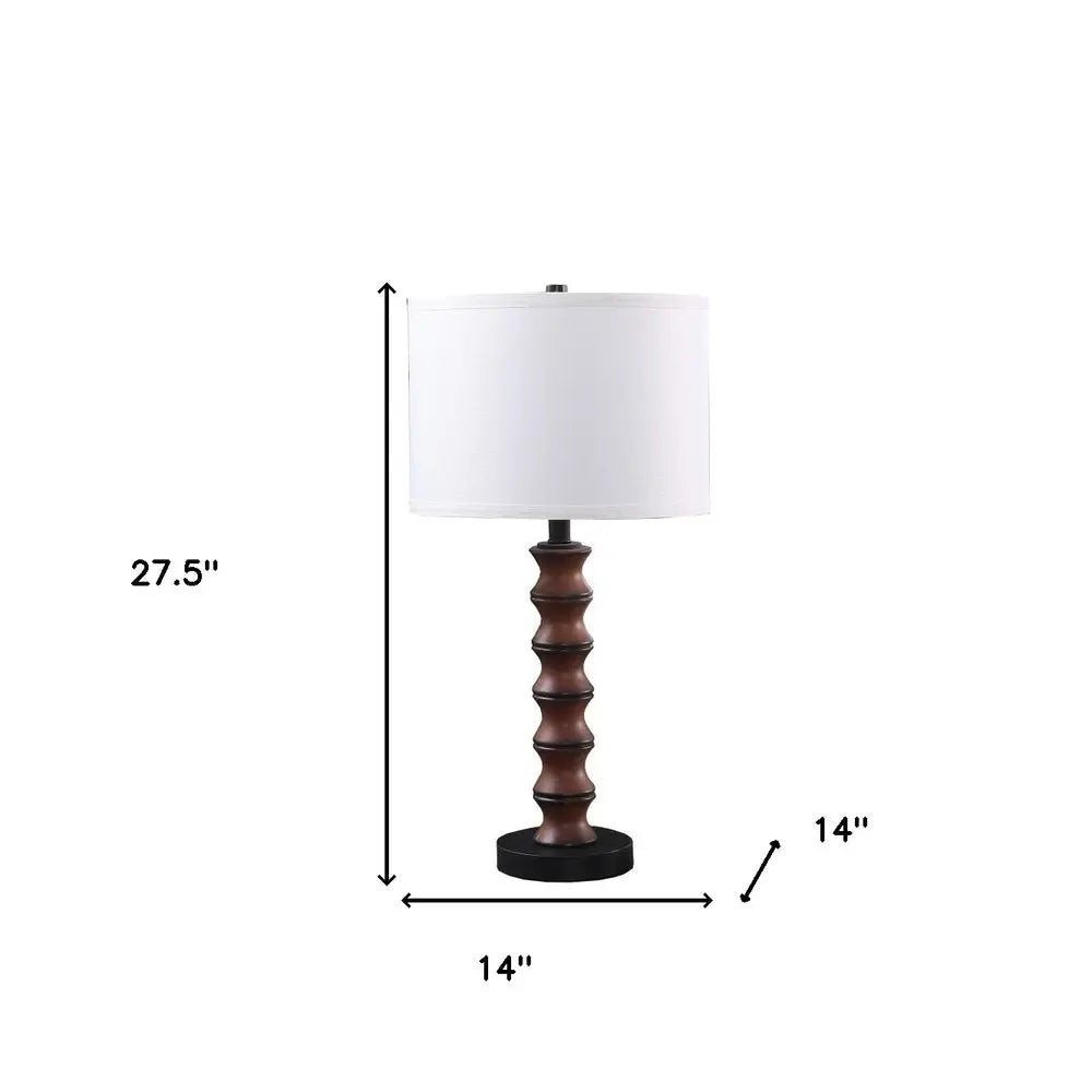 28" Dark Cherry Polyresin Indents Table Lamp With White Shade HomeRoots