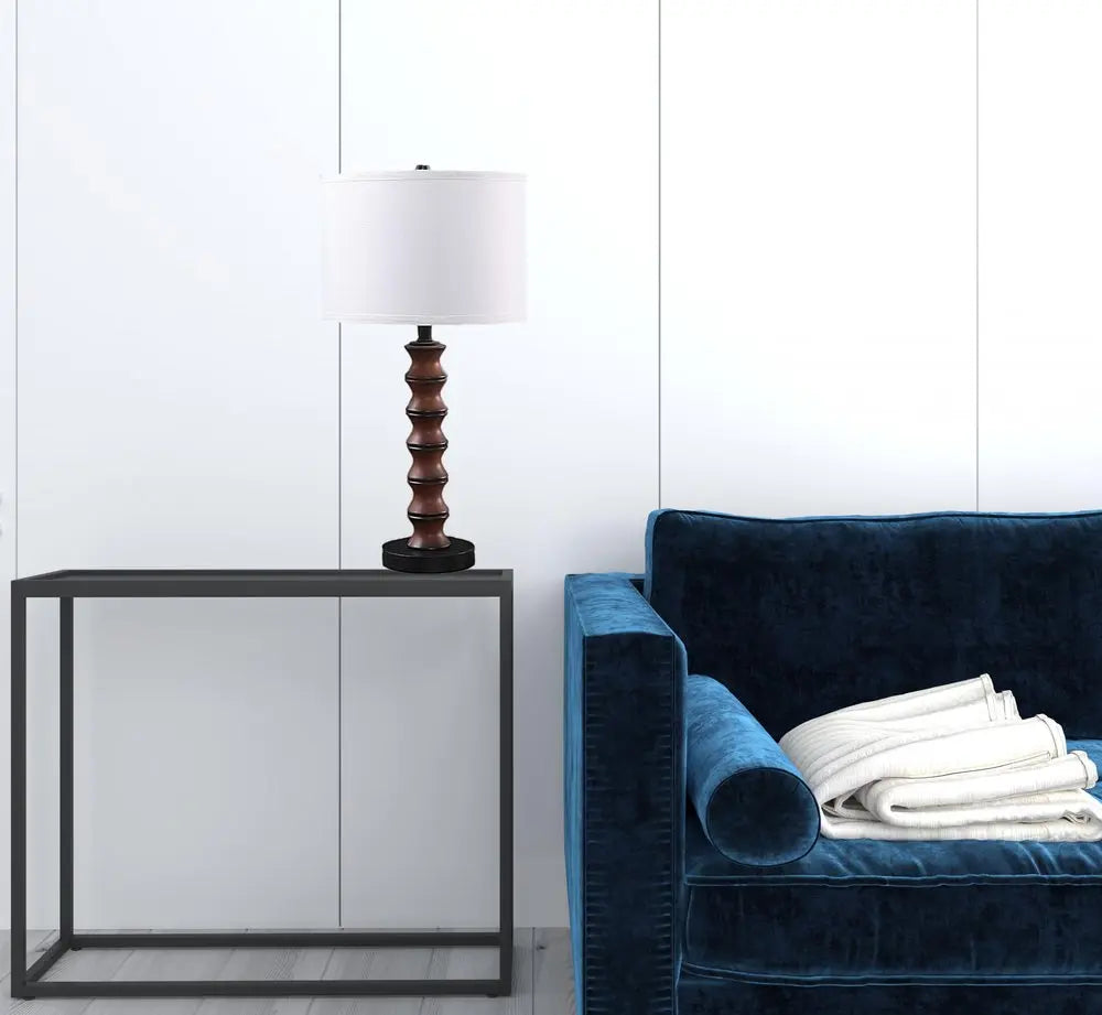 28" Dark Cherry Polyresin Indents Table Lamp With White Shade HomeRoots