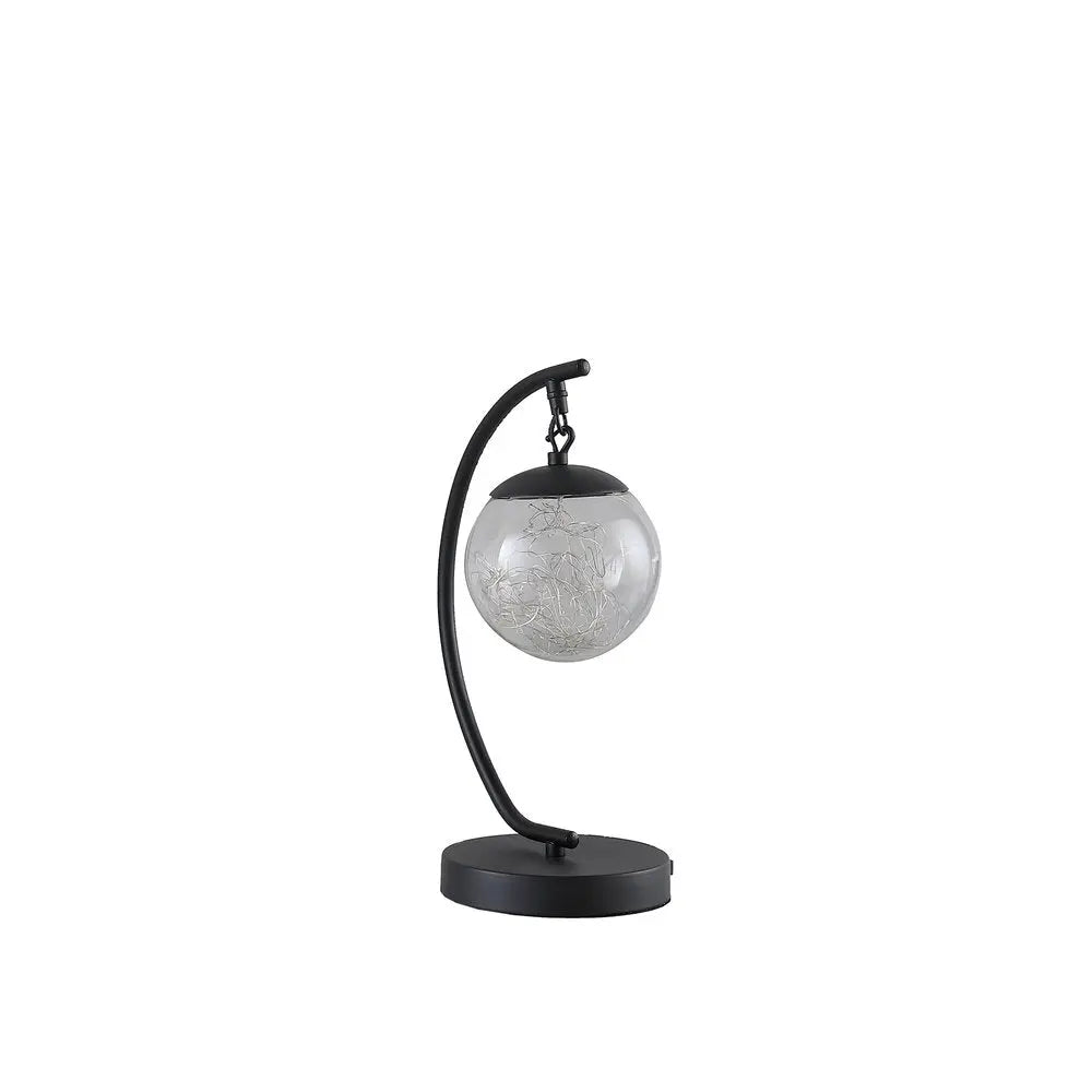 14" Matte Black Metal Arched Hanging Orb USB Table Lamp HomeRoots
